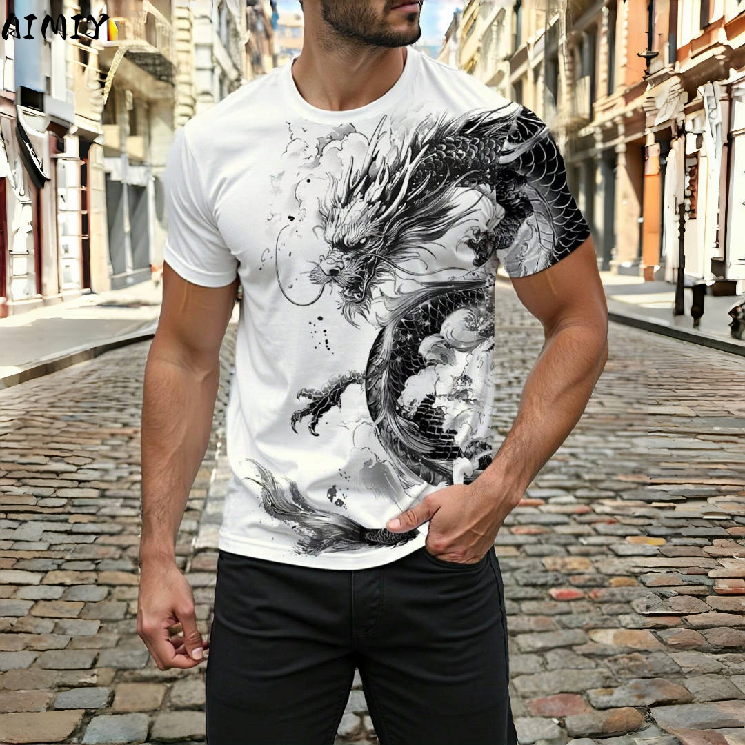 Street Fashion Urban - 3D Dragon Print Men's T-shirt Summer