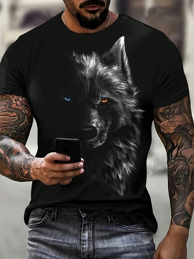 Street Fashion Urban - Different Pupil Wolf Print Men's T-shirt