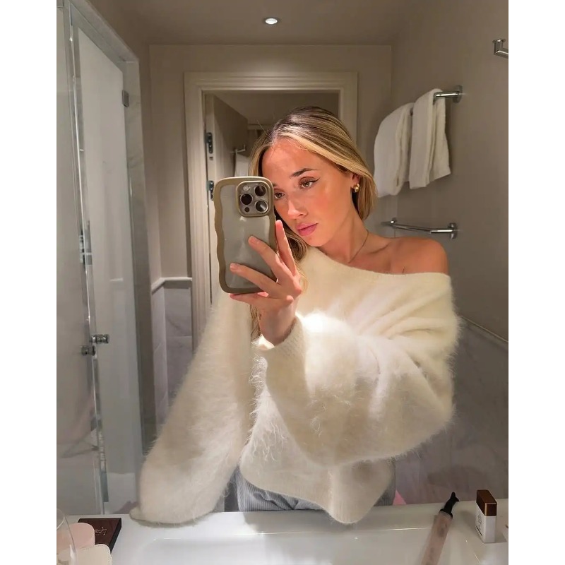 Street Fashion Winter 2025 - 2025 Women Solid Off Shoulder Pullover