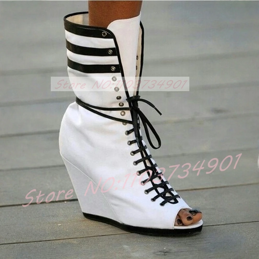 Black Striped Peep Toe Wedges  - Street Fashion Events 评论和价格