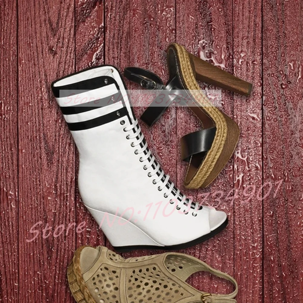 Black Striped Peep Toe Wedges  - Street Fashion Events 评论和价格