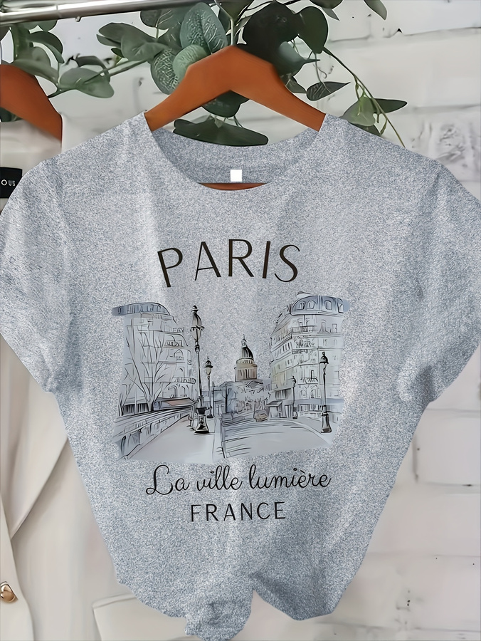 Women's Paris Print Crew Neck  - Street Fashion Paris 2025 评论和价格