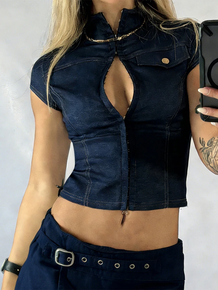 Women Fashion Dark Blue Zip Up - Street Fashion Com 评论和价格