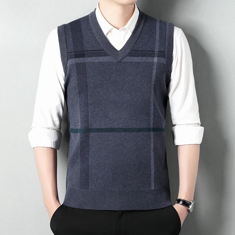 Knitted Sweater Vests Men V-ne - Street Fashion Vest 评论和价格