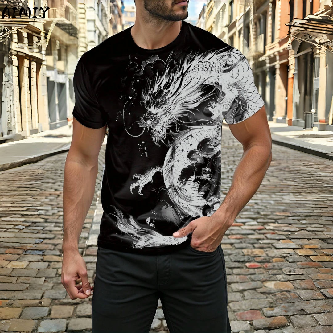 3D Dragon Print Men's T-shirt  - Street Fashion Urban 评论和价格