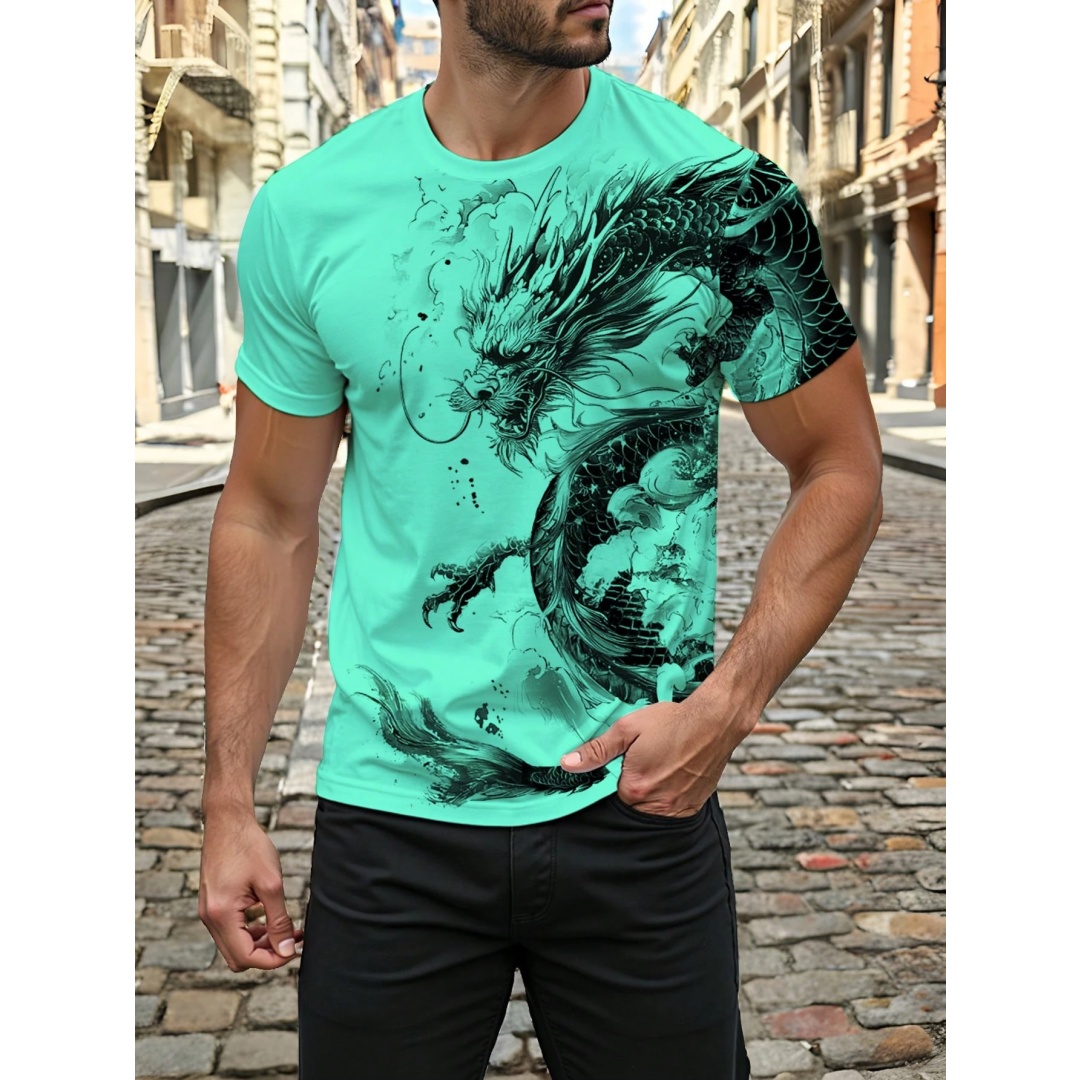 3D Dragon Print Men's T-shirt  - Street Fashion Urban 评论和价格
