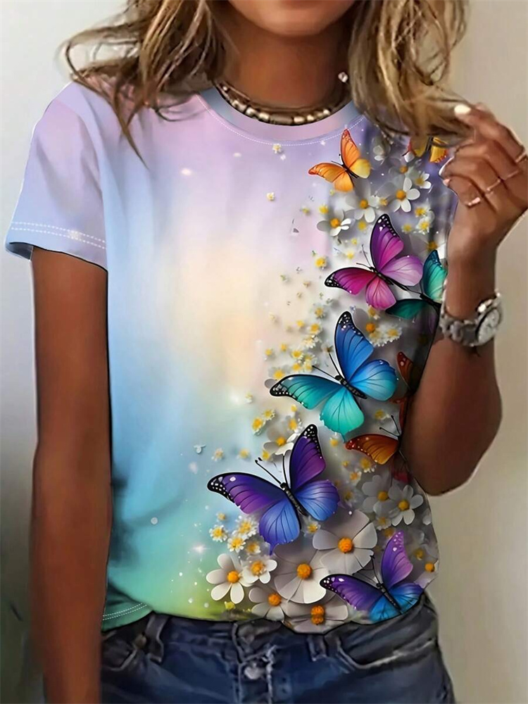 Butterfly Print Women's T-shir - Street Fashion Urban 评论和价格