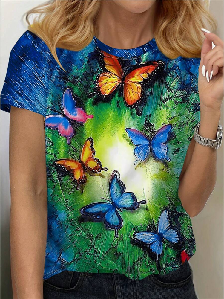 Butterfly Print Women's T-shir - Street Fashion Urban 评论和价格