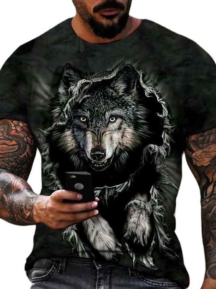 Different Pupil Wolf Print Men - Street Fashion Urban 评论和价格