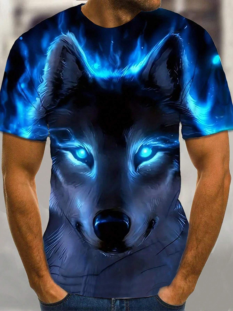 Different Pupil Wolf Print Men - Street Fashion Urban 评论和价格