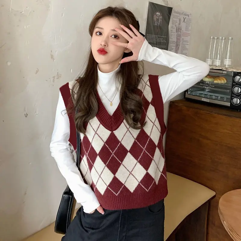 Sweater Vests Women Argyle Har - Street Fashion Vest 评论和价格