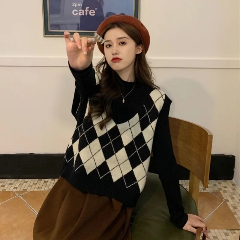 Sweater Vests Women Argyle Har - Street Fashion Vest 评论和价格