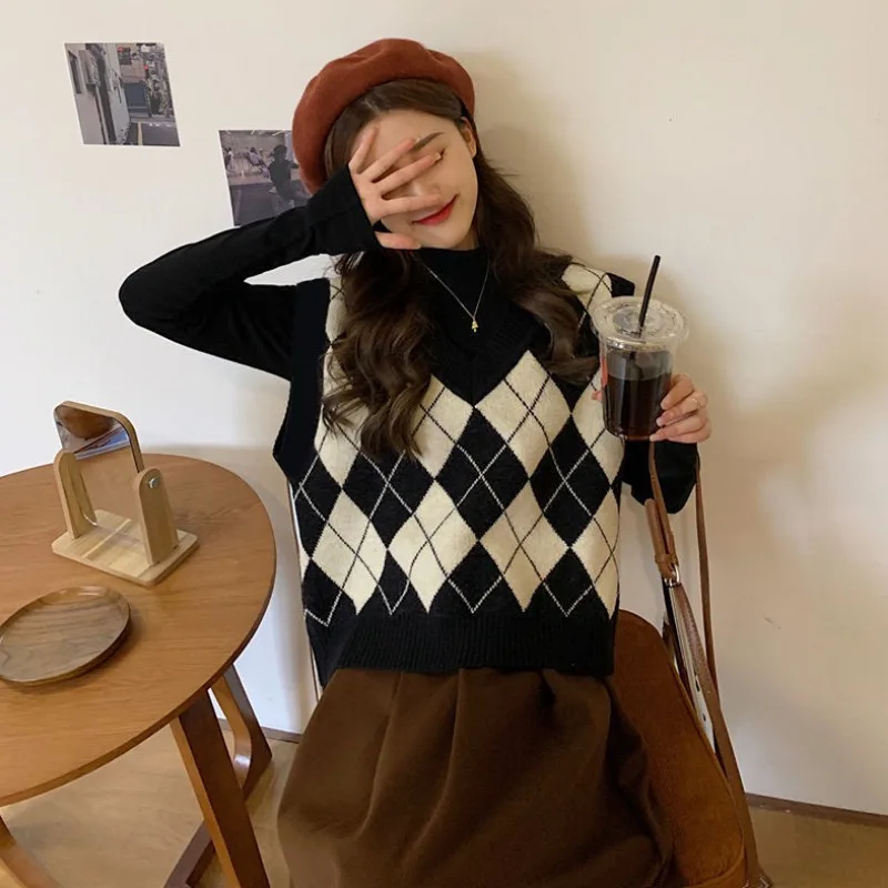 Sweater Vests Women Argyle Har - Street Fashion Vest 评论和价格